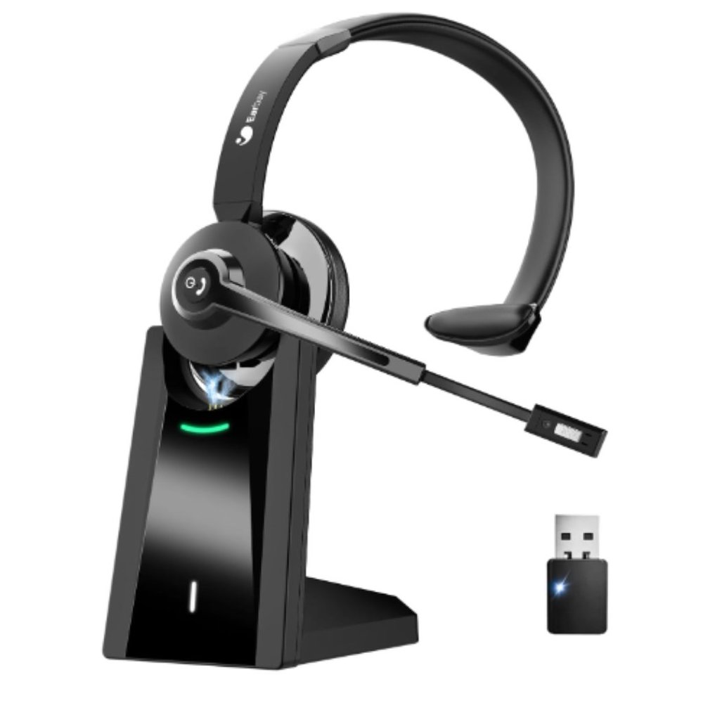 Wireless Bluetooth Headset w/ Noise Cancelling - USB Dongle & Charging Dock